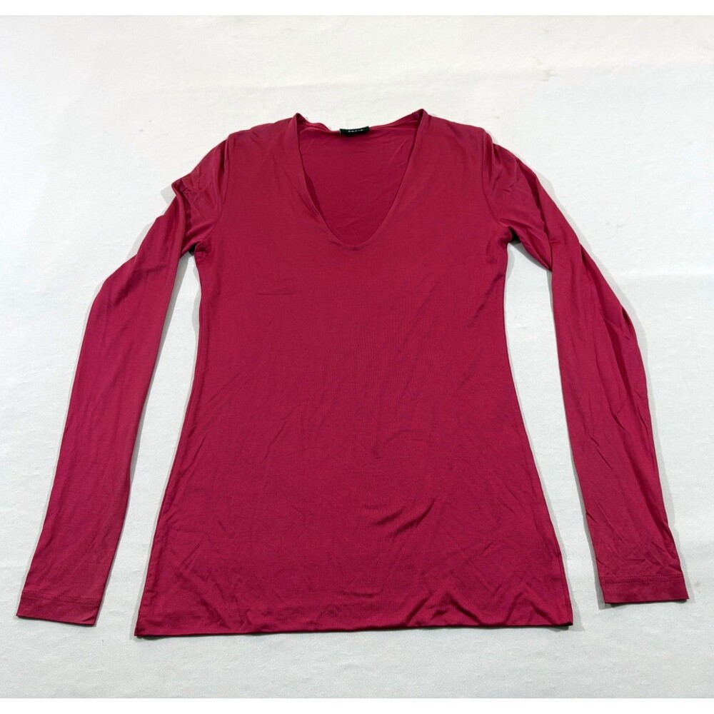 Akris Hot Pink Womens Silk V-Neck Long Sleeve Blouse Coquette Vibrant Chic Sz 8